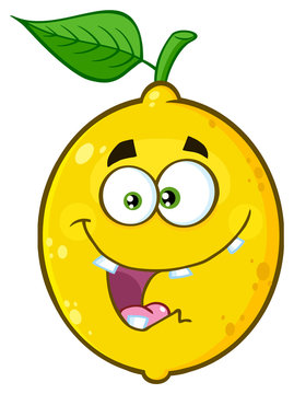 Crazy Yellow Lemon Fruit Cartoon Emoji Face Character With Funny Expression. Illustration Isolated On White Background