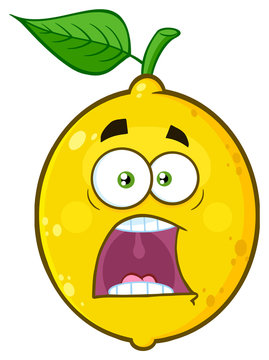 Scared Yellow Lemon Fruit Cartoon Emoji Face Character With Expressions A Panic. Illustration Isolated On White Background