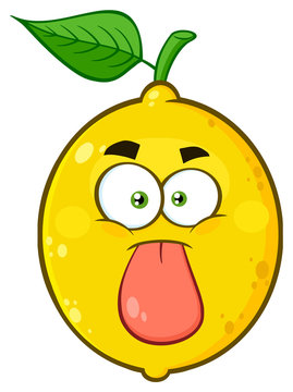 Funny Yellow Lemon Fruit Cartoon Emoji Face Character Stuck Out Tongue. Illustration Isolated On White Background