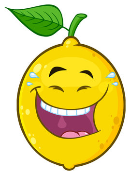 Laughing Yellow Lemon Fruit Cartoon Emoji Face Character With Smiling Expression. Illustration Isolated On White Background