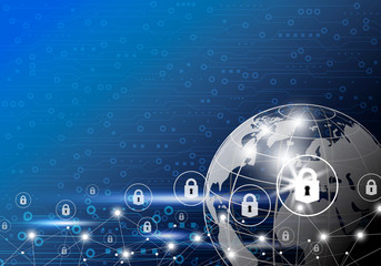 Vector business concept of global network security design on digital technology background with copy space