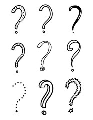 Set of hand drawn doodle question marks.