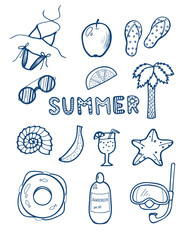 Set of vector hand drawn summer doodles.