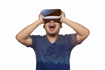 Young man with virtual reality goggles.