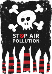 Stop air pollution with skull vector illustration. Fumes from industrial pipes pollute environment graphic design. Ecological problems with toxic atmosphere creative concept.
