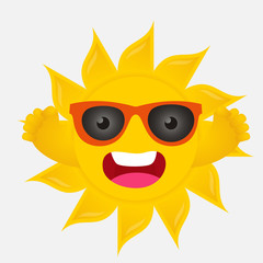 isolated sun cartoon character wear glasses and hands up