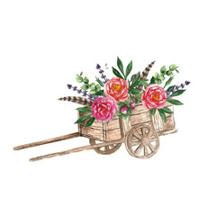 Watercolor cart with flowers on white background