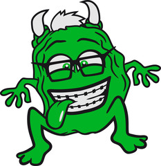 nerd geek schlau hornbrille zahnspange lustig frech freak schleimig ekelig schleim glibber monster klein frech böse horror comic cartoon