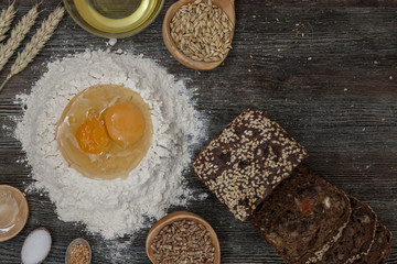 Bread and bake with spices on the kitchen table