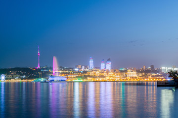 Fototapeta na wymiar Night view of Baku Azerbaijan during sunset