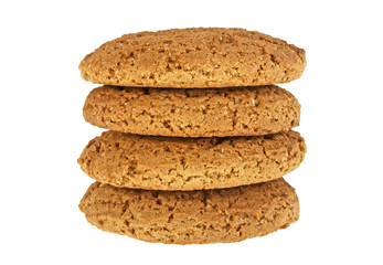 Delicious stacked oatmeal cookies isolated on white background