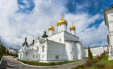 Panorama white Epiphany monastery of St. Anastasia convent in the city of Kostroma, Russia.