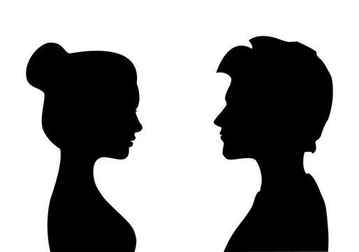 Male and female silhouettes opposite each other, isolated vector
