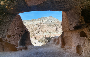 View on Rose valley from cave. Cappadocia. Turkey