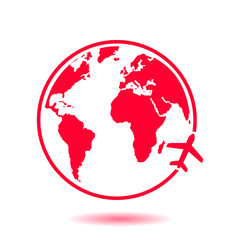 Airplane icon travel. Trip round the world. Flat design style.