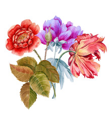 Bouquet of flowers. Batanic watercolor illustration