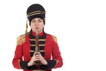 Pretty girl in the costume of a hussar