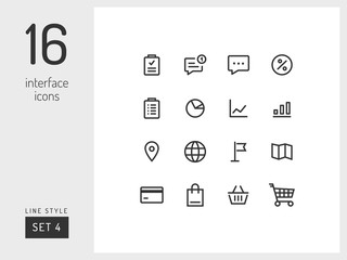 Set 4 of interface icons on the green background. Universal linear icons to use in web and mobile app.