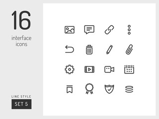 Set 5 of interface icons on the green background. Universal linear icons to use in web and mobile app.