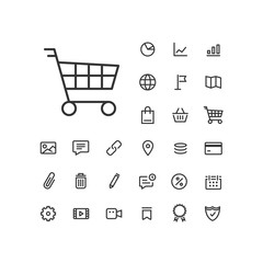 Trolley icon in set on the white background. Universal linear icons to use in web and mobile app.bile