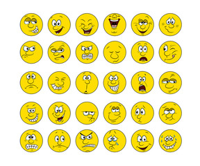 Naklejka premium Collection of 30 smiley faces, hand draw