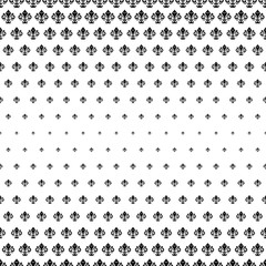 Seamless vector black and white pattern. Modern geometric ornament with royal lilies. Classic vintage background