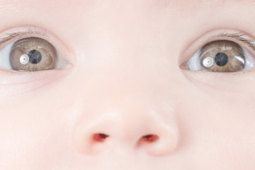 Face of a cute baby with brown eyes, close-up