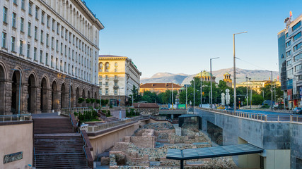 The center of Sofia, ancient Serdika and its surroundings, such as St. Nedelya Church, central department store, Maria Luisa Boulevard. Sofia, Bulgaria