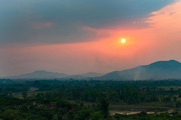 sunset over the mountain hills