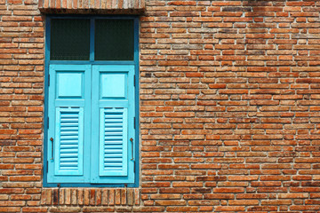 Old brick wall old blue window