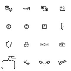 Set of car insurance and protection outline vector icons.