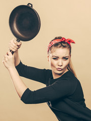 Kitchen fight with retro girl.