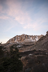 pink morning on rocky mountain ridge