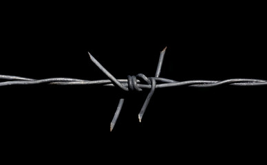 Fototapeta na wymiar Barbed wire against black background