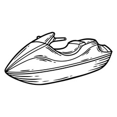 Water bike, scooter hand drawn engraving sketch vector summer voyage cruise transportation illustration. Retro vintage marine transport. Boat symbol on white background.