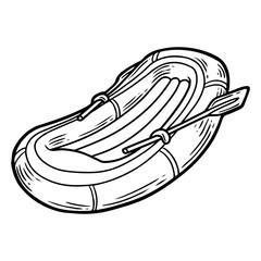 Inflatable boat hand drawn engraving sketch vector summer voyage cruise transportation illustration. Retro vintage marine transport. Boat symbol on white background.