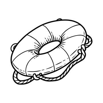 Lifebuoy Hand Drawn Sketch Vector Illustration. Summer Boat Decoration On White Background.