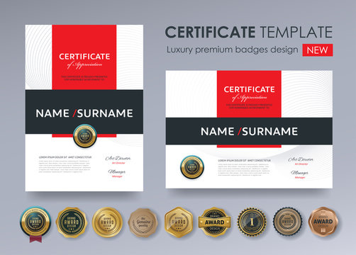 certificate template with modern pattern,diploma,Vector illustration and vector Luxury premium badges design,Set of retro vintage badges and labels.
