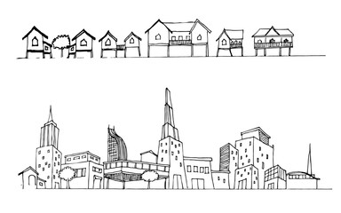 Obraz premium Cityscape Vector Illustration Line Sketched Up eps10