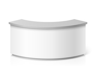 White blank modern reception. Round information desk or exhibition counter vector illustration