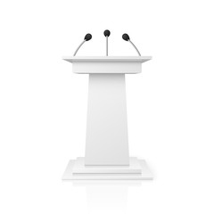White empty podium tribune for public speech with microphones vector illustration