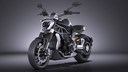 Fototapeta na wymiar Black Motorbike on dark elegant background