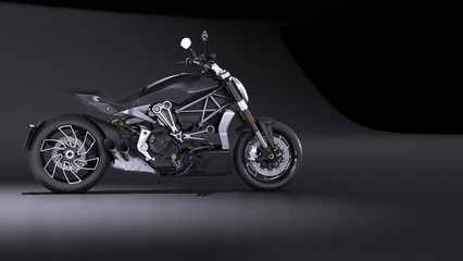 Fototapeta na wymiar Black Motorbike on elegant dark background