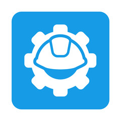 Obraz premium Icono plano engranaje con casco en cuadrado gris