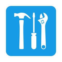 Icono plano herramientas en cuadrado azul