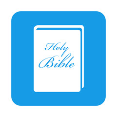 Icono plano Holy Bible en cuadrado azul
