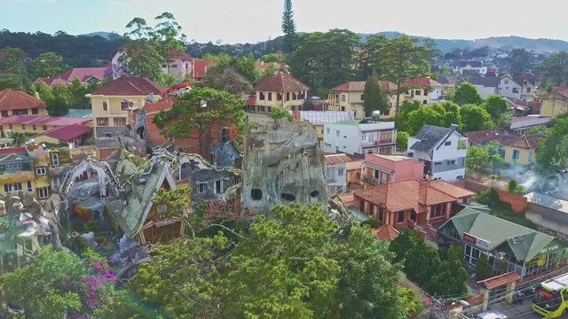 Drone Flies around Hotel Crazy House and Shows Beauty
