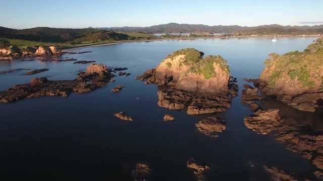 Aerial scenic shot of Bland Bay in New Zealand