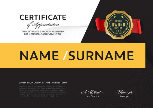 certificate template with red ribbon decoration,diploma,Vector illustration and vector Luxury premium badges design.