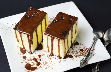 Egg custard cremeschnitte pie with chocolate